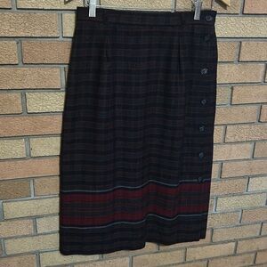 Vintage Jones New York Checkered Plaid Wool Blend Midi Buttoned Skirt Size 14